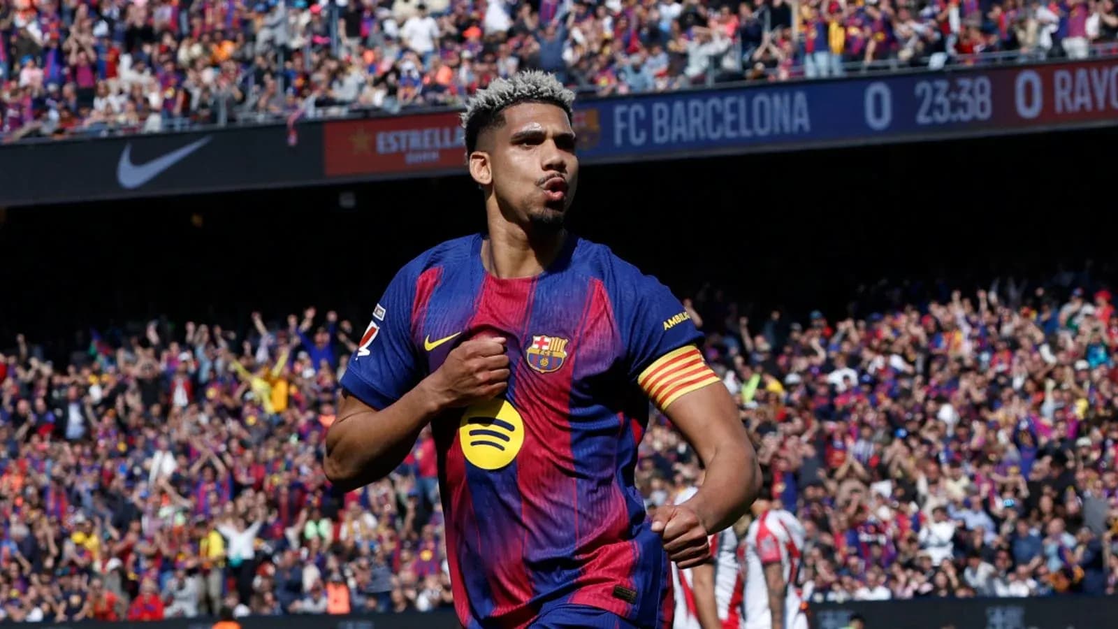 Player celebrating goal during FC Barcelona match