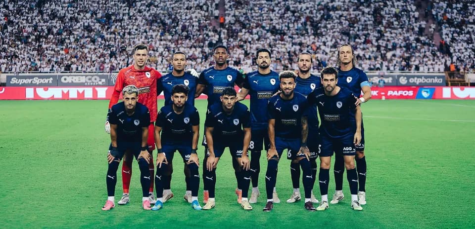 Pafos FC team lineup before UEFA match