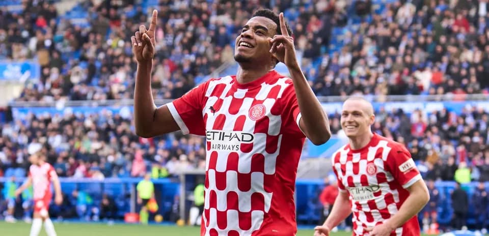 Girona player celebrating a goal during match