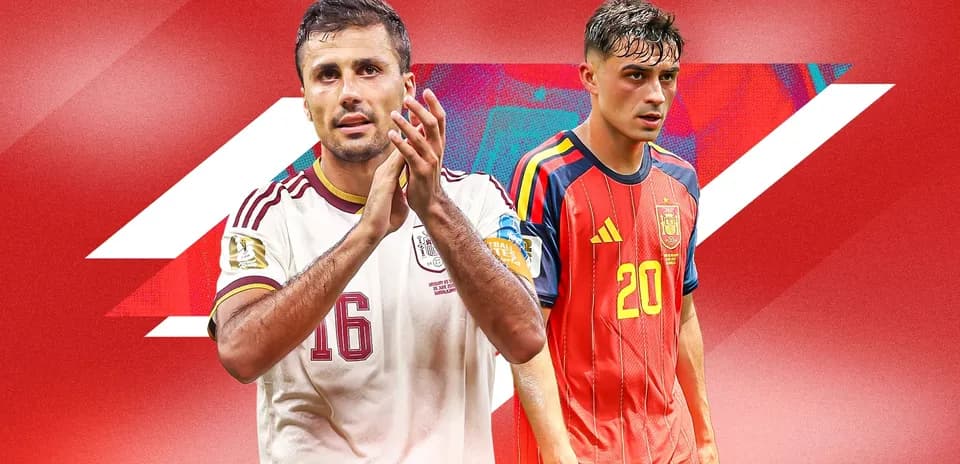 Two soccer players in national team jerseys