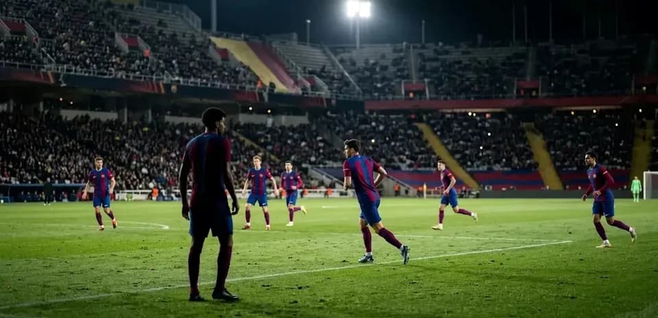 Barcelona players on the pitch during a match