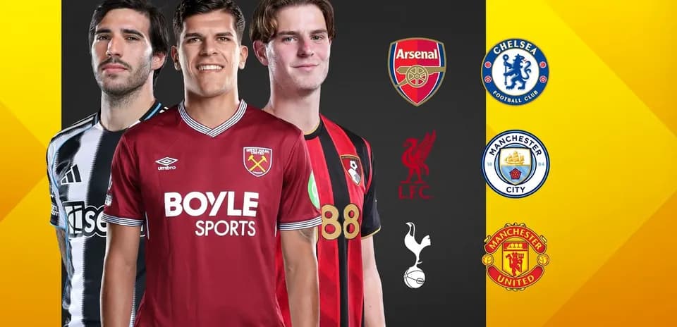 Players in club jerseys with logos of teams