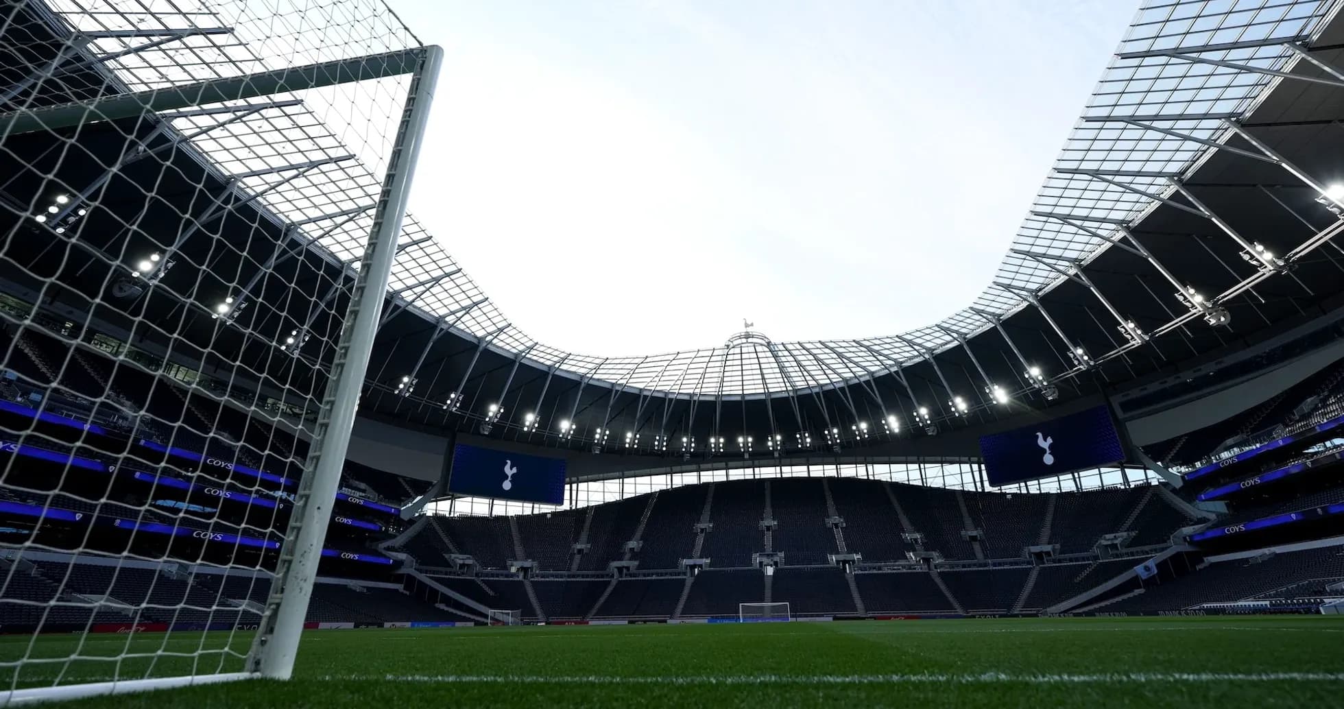 View of Tottenham Hotspur Stadium from goal post