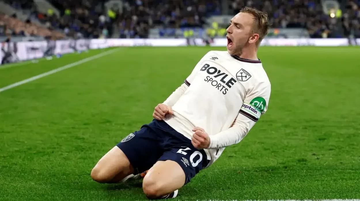 West Ham player celebrating after scoring a goal