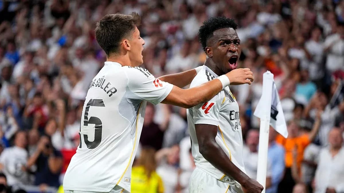 Vinicius Junior celebrating with teammate