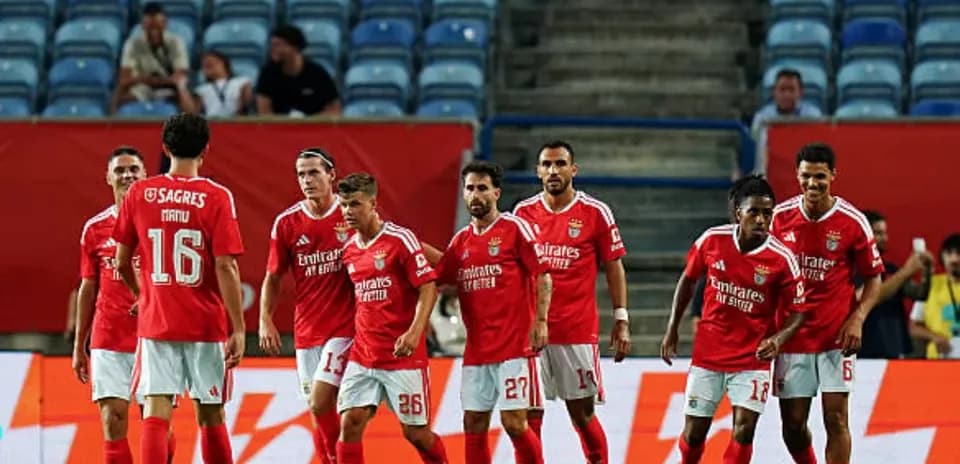 Benfica players celebrating during a match