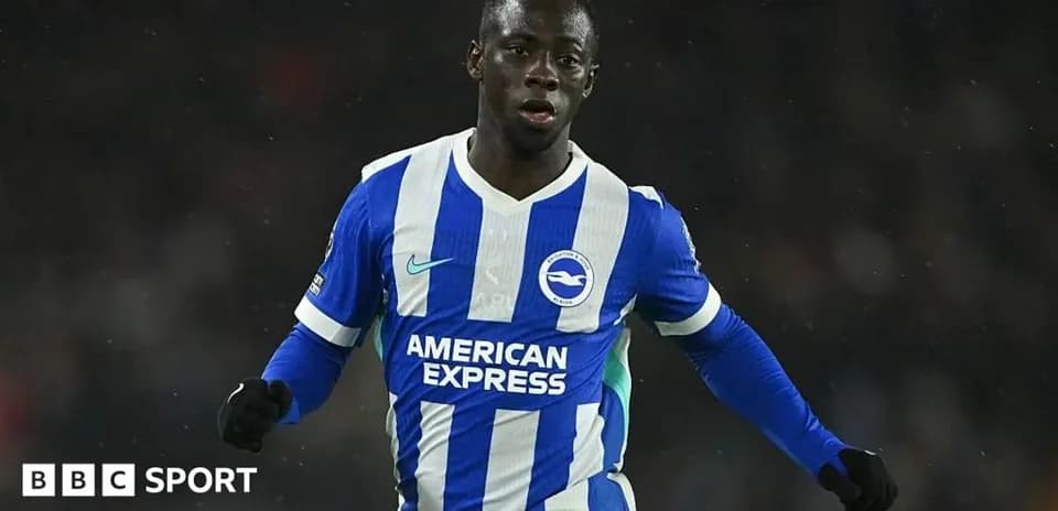 Player celebrating in Brighton home kit during match