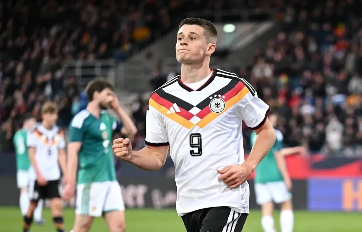 Player celebrating a goal for Germany in match