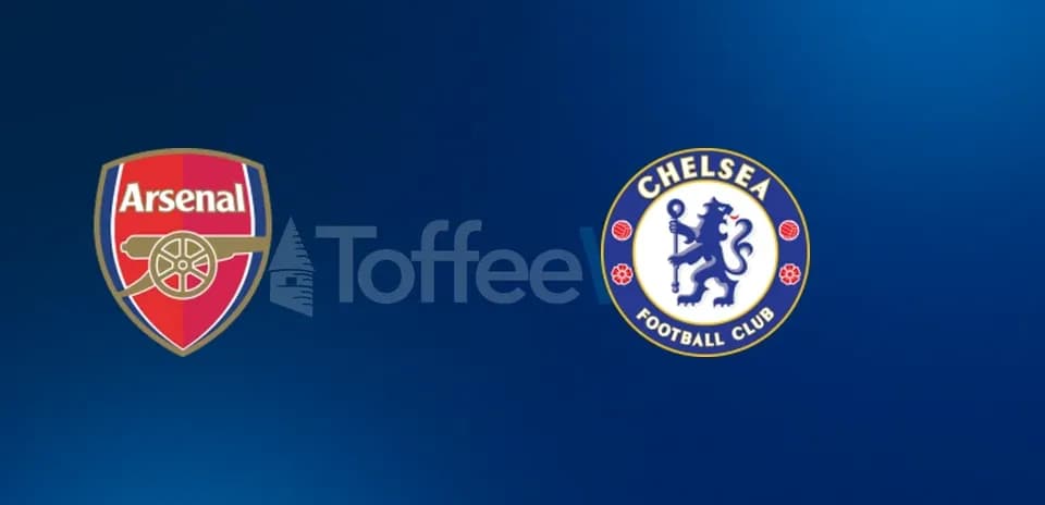 Arsenal and Chelsea club logos on blue background