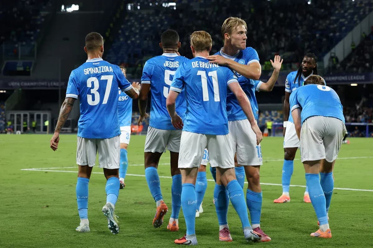 Napoli players celebrating during Champions League match