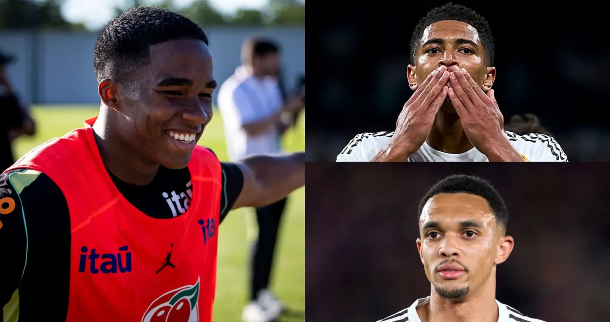 Three football players in training and match moments