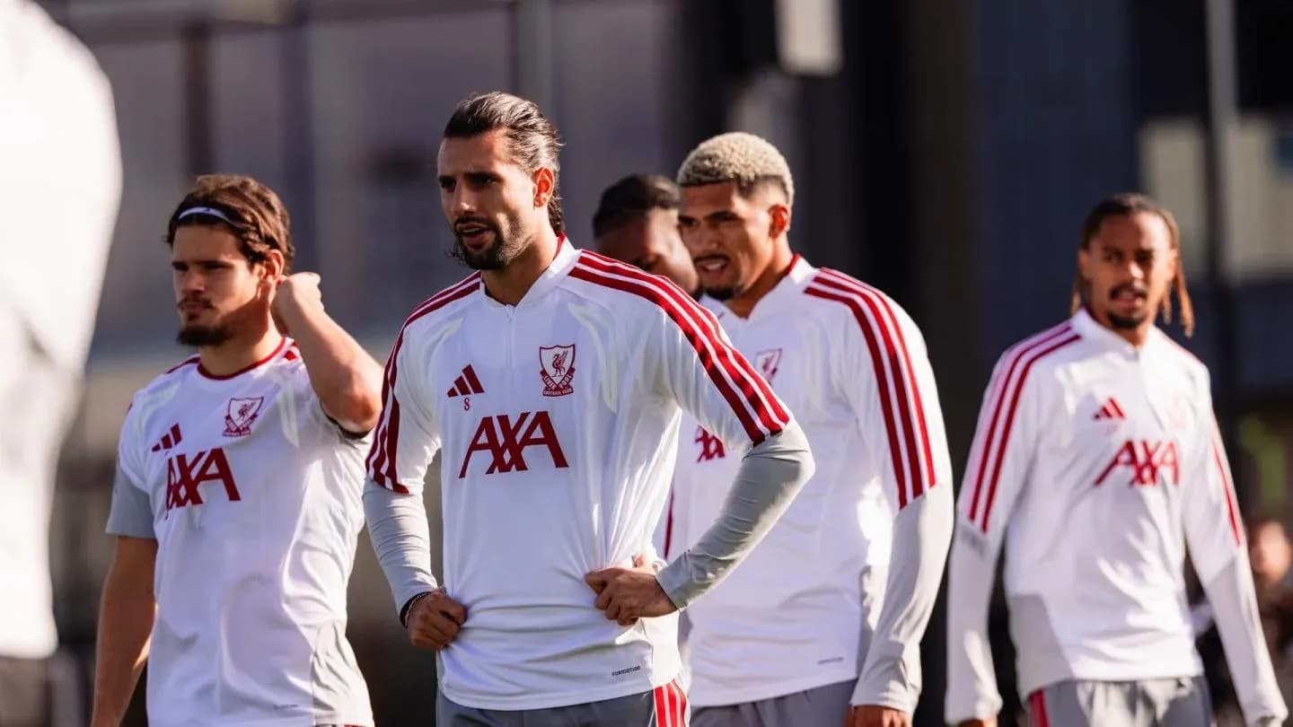 Liverpool players walking during training session