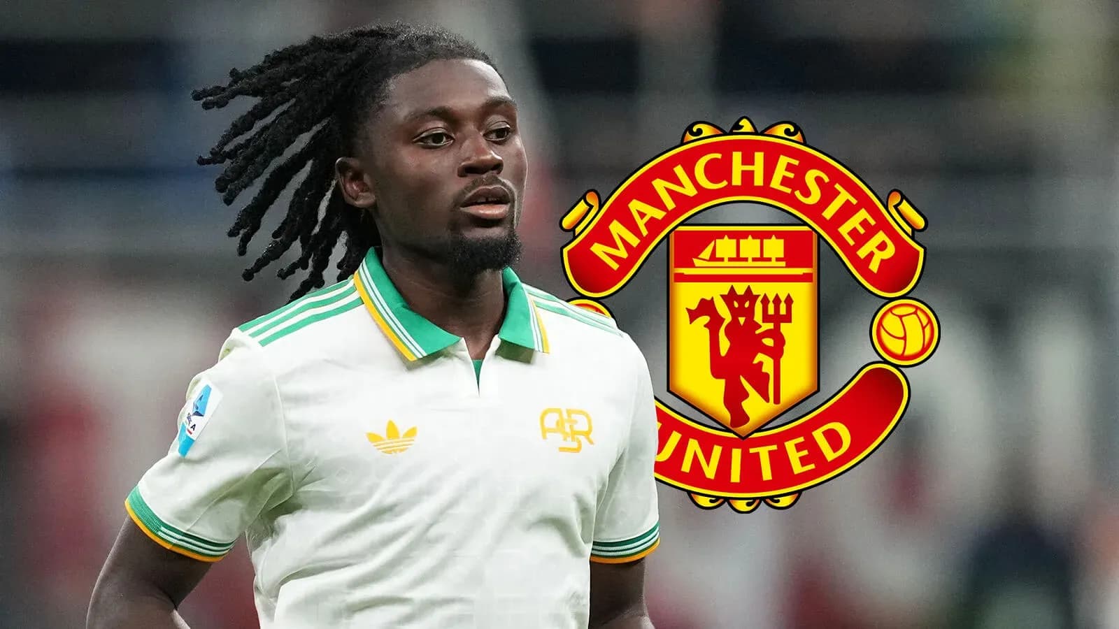 Player wearing white jersey with Manchester United logo