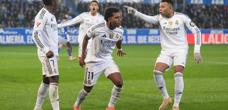 Real Madrid players celebrating a goal during match