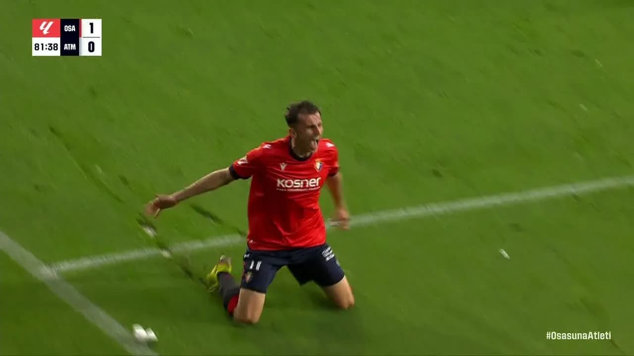 Osasuna player celebrating a goal during match
