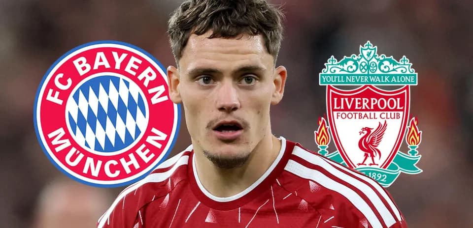 Player with FC Bayern and Liverpool logos in background