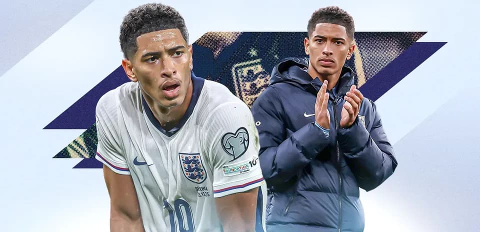Player in England kit and another in jacket applauding
