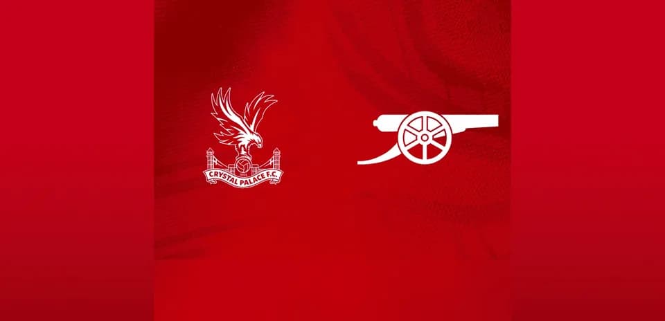 Logos of Crystal Palace and Arsenal on red background