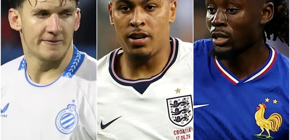Three football players in national team jerseys