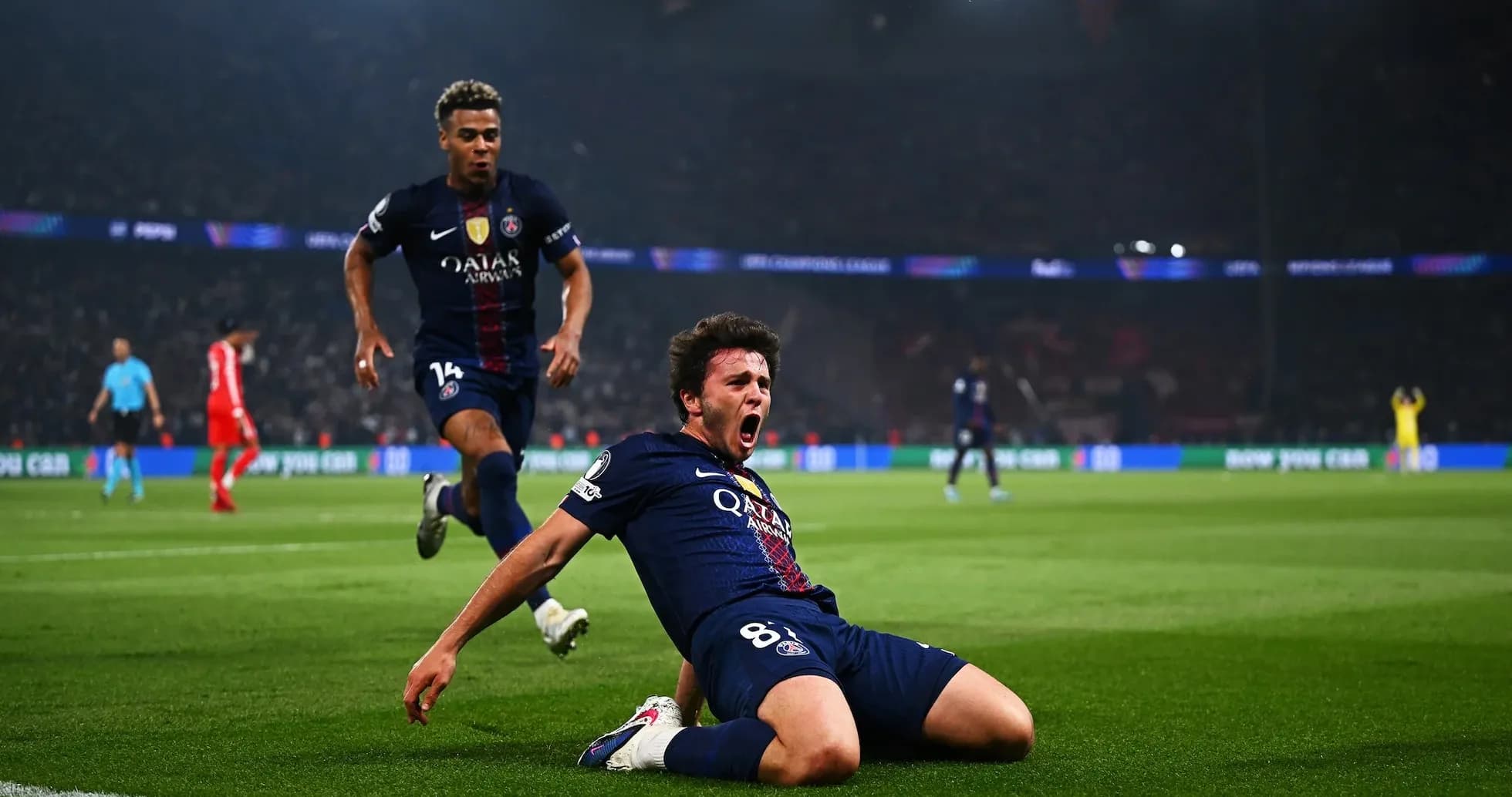 PSG player celebrating during Champions League match