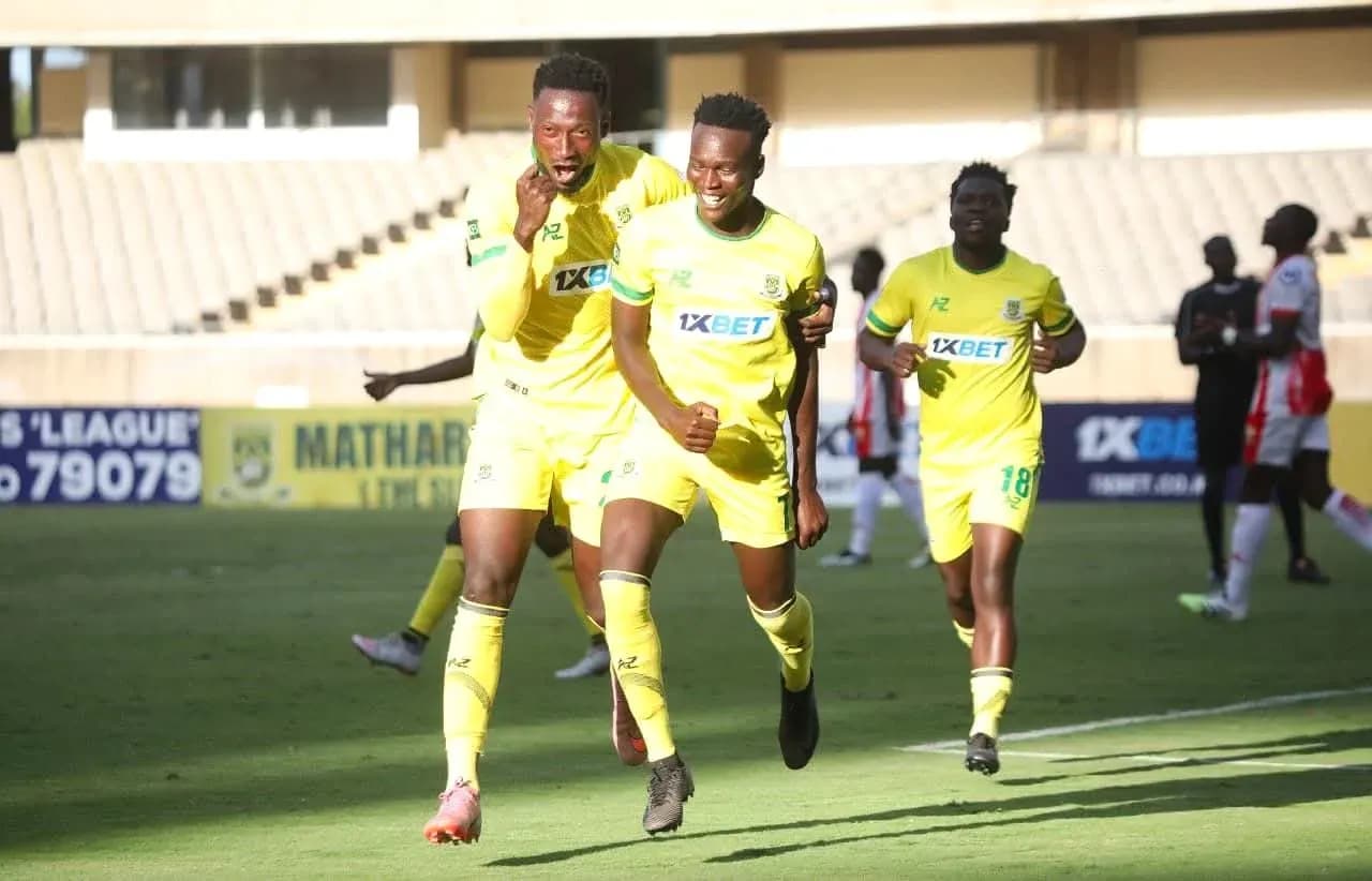 Players celebrating goal during Mathare United match