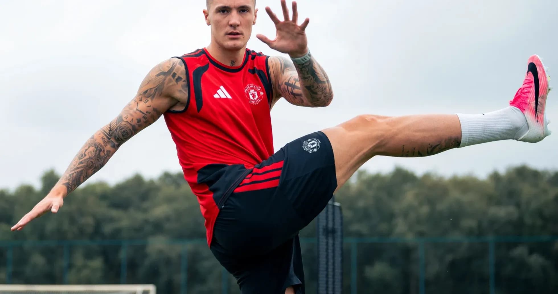 Player practicing a kick during training session