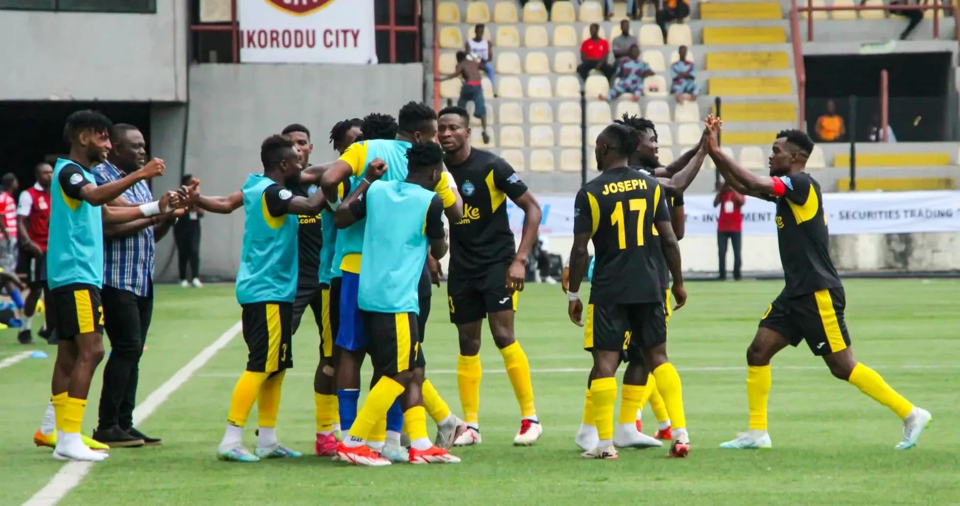 Enyimba players celebrating a goal during match
