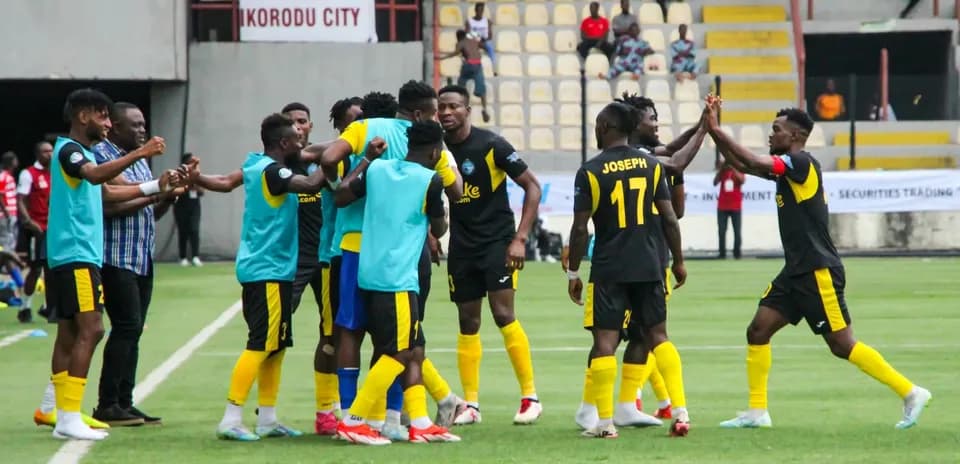 Enyimba players celebrating a goal during match