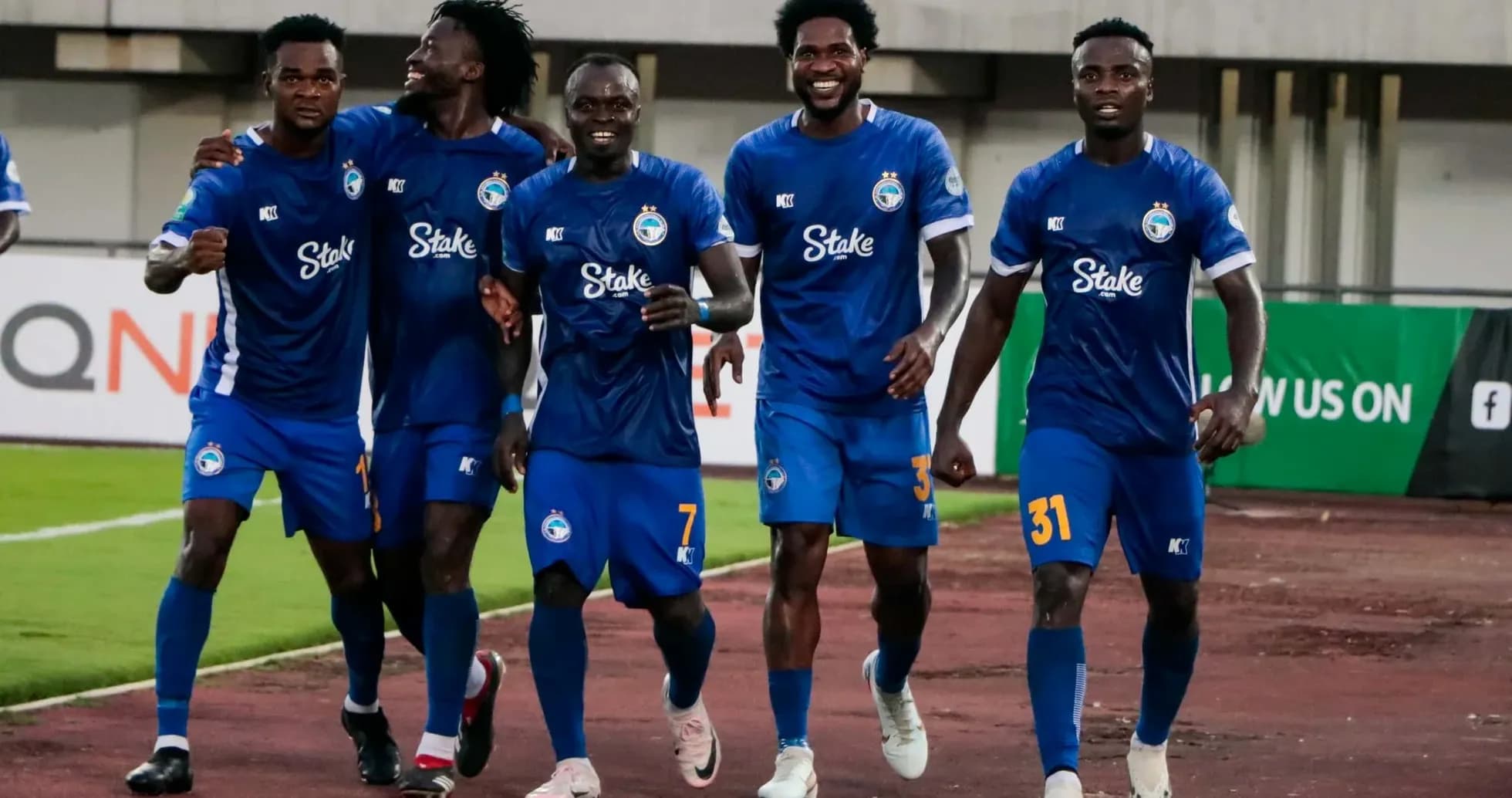 Enyimba players celebrating a goal