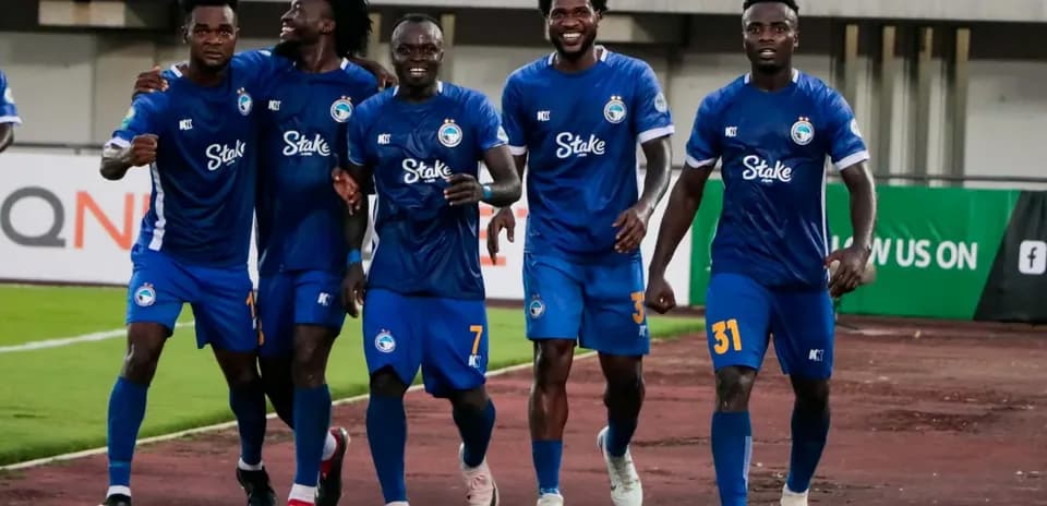Enyimba players celebrating a goal