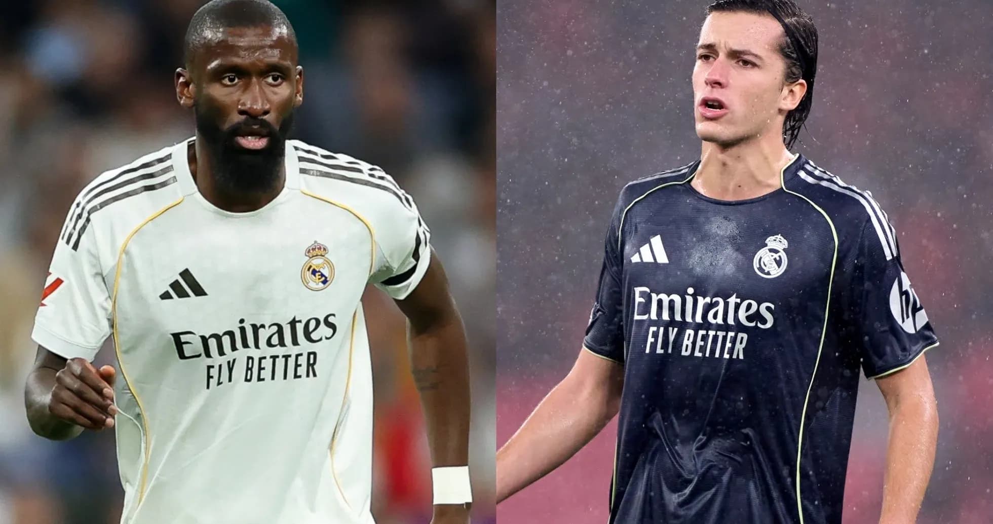 Two Real Madrid players in different kits during match