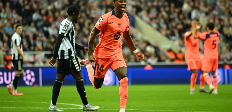 Barcelona player celebrating goal against Newcastle