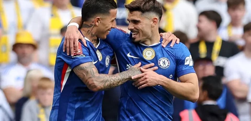 Chelsea players celebrating a goal during match