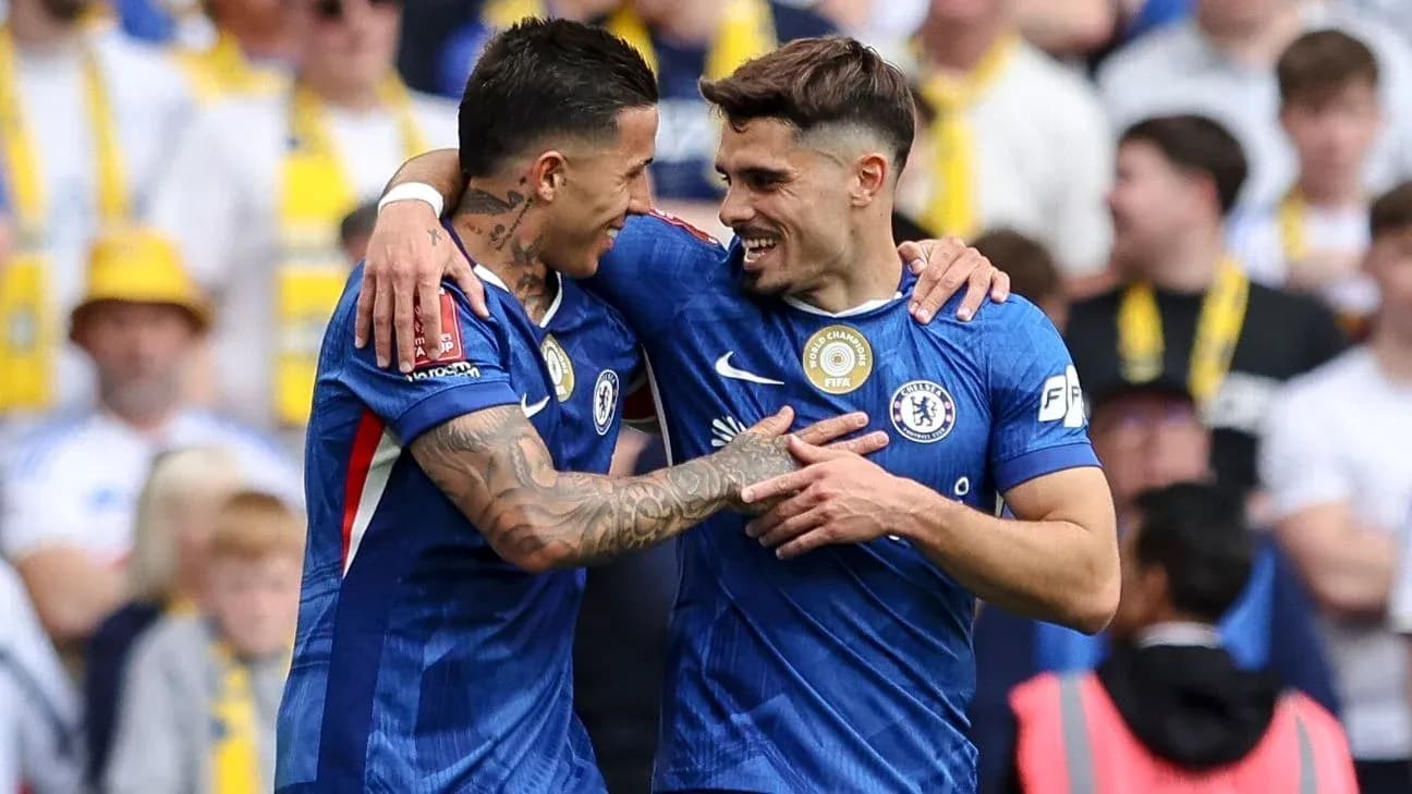 Chelsea players celebrating a goal during match