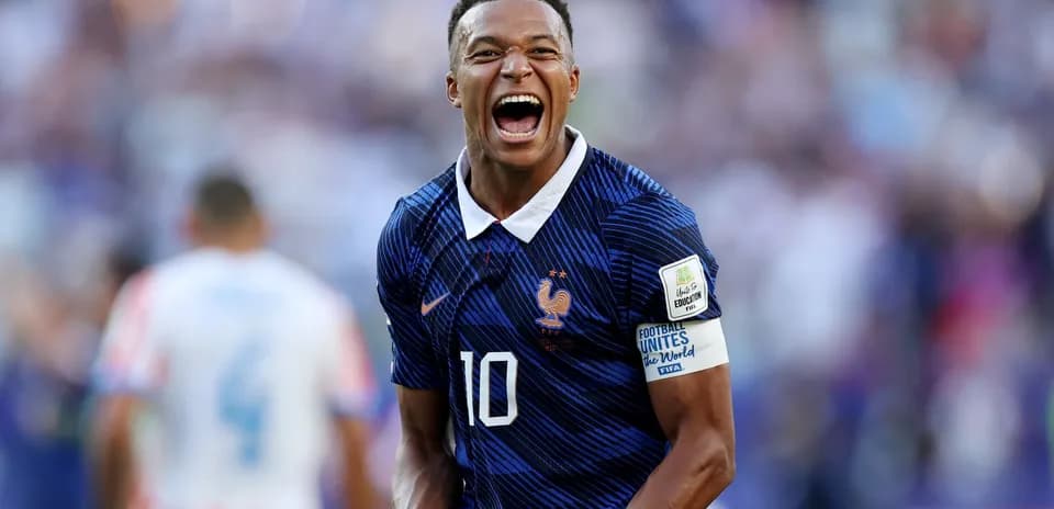 Player celebrating after scoring a goal for France