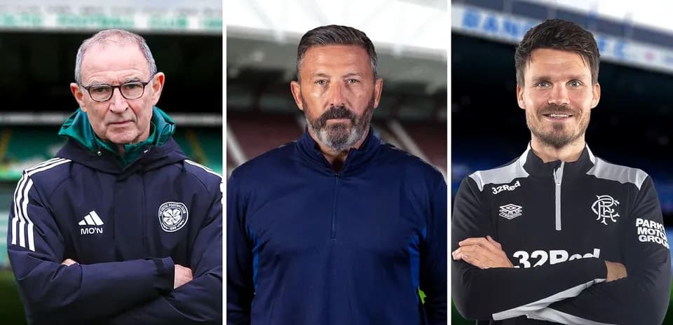 Three football managers posing for a photo
