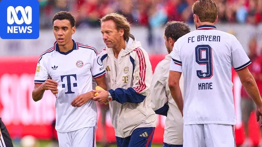 Bayern Munich players and coach during match substitution
