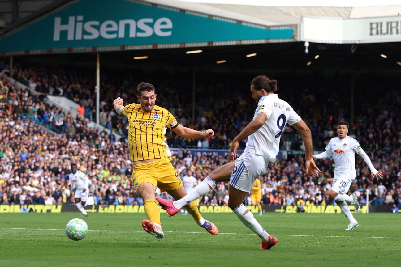 Leeds player challenges Brighton opponent during match