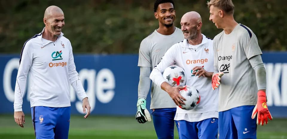 France team members during training session on pitch