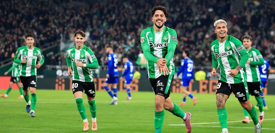 Real Betis players celebrating a goal during match