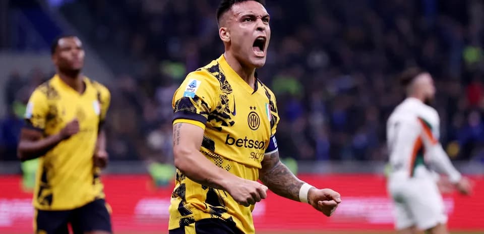 Lautaro Martínez celebrating during Serie A match