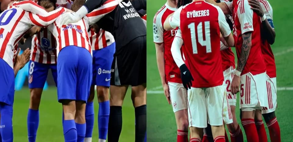 Atletico Madrid and Arsenal players huddling