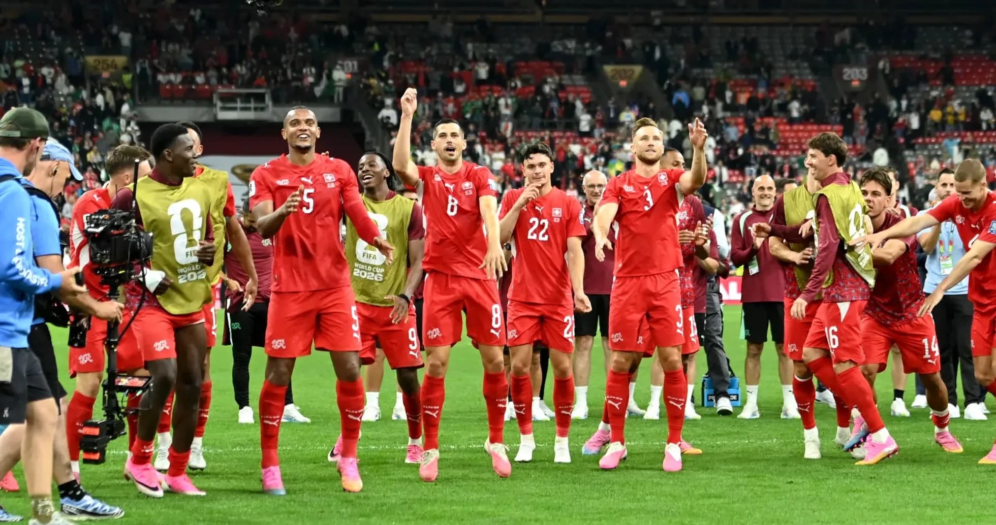 Switzerland players celebrating after World Cup match