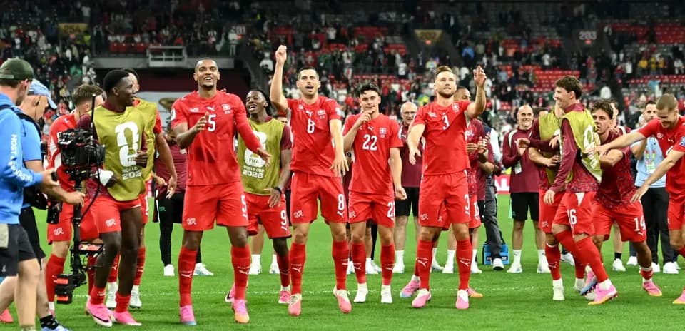 Switzerland players celebrating after World Cup match