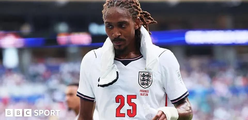 Player wearing England jersey during match exit