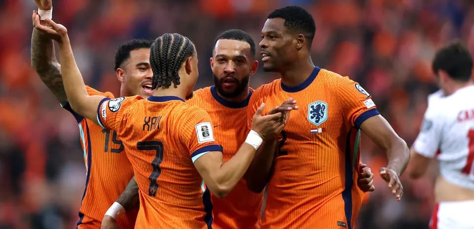 Dutch players celebrating a goal during match