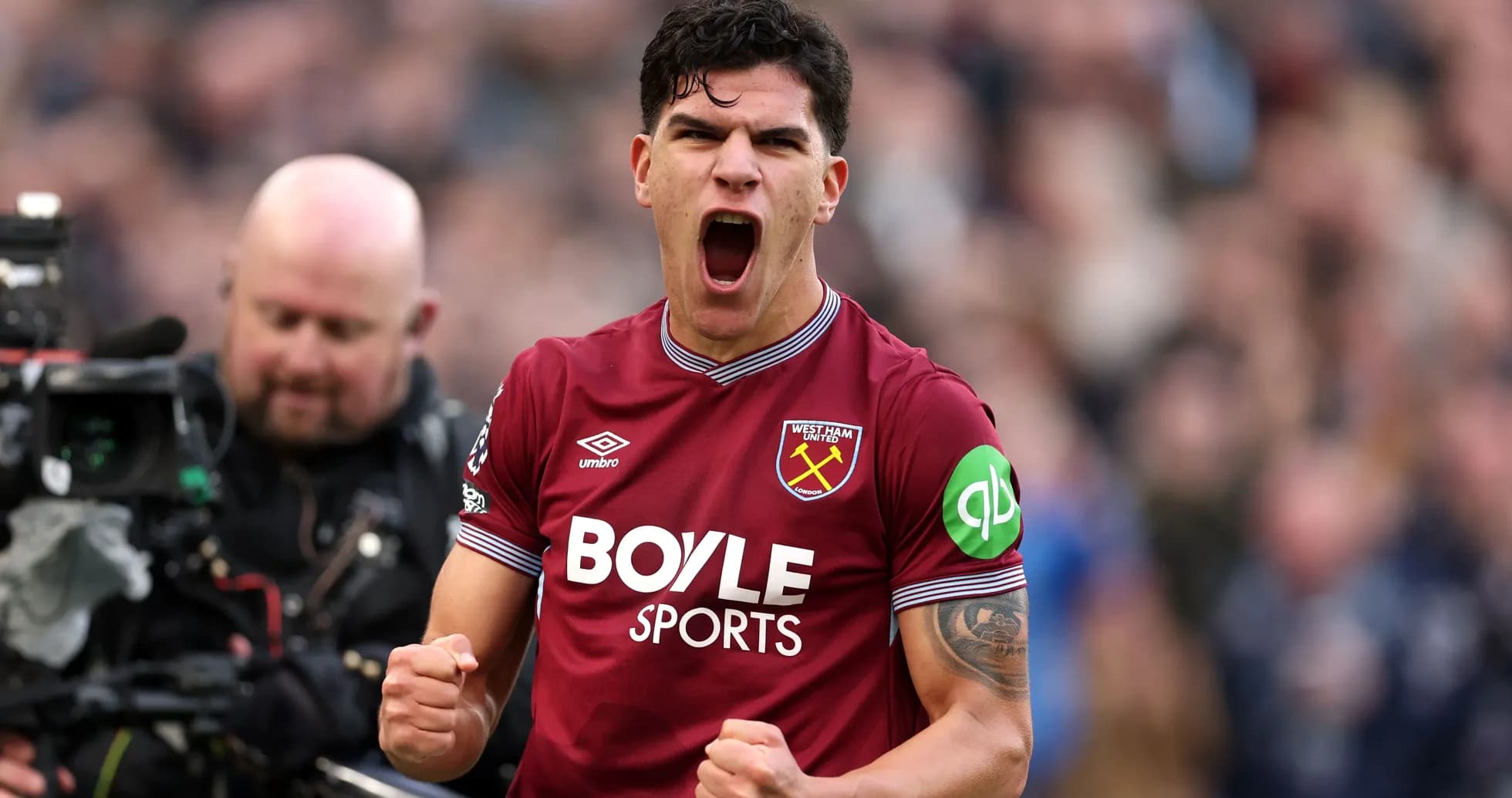 West Ham player celebrating passionately during match