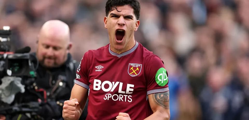 West Ham player celebrating passionately during match