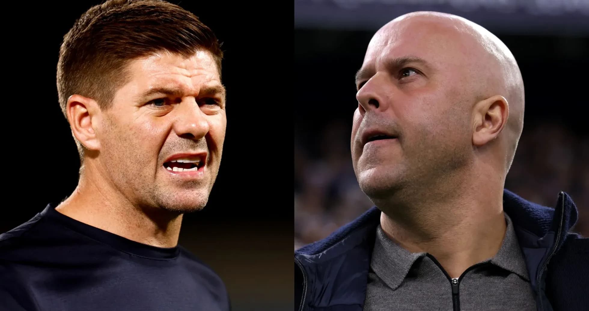 Two football managers speaking during match