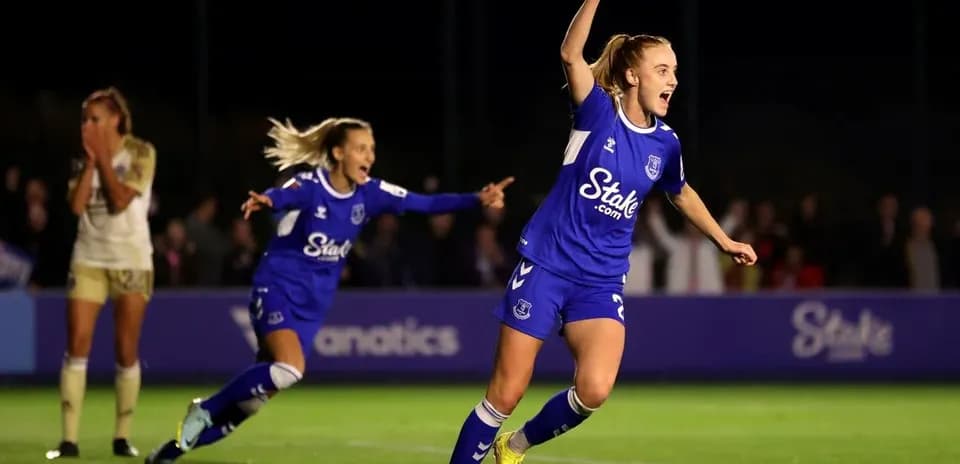 Everton W player celebrating a goal